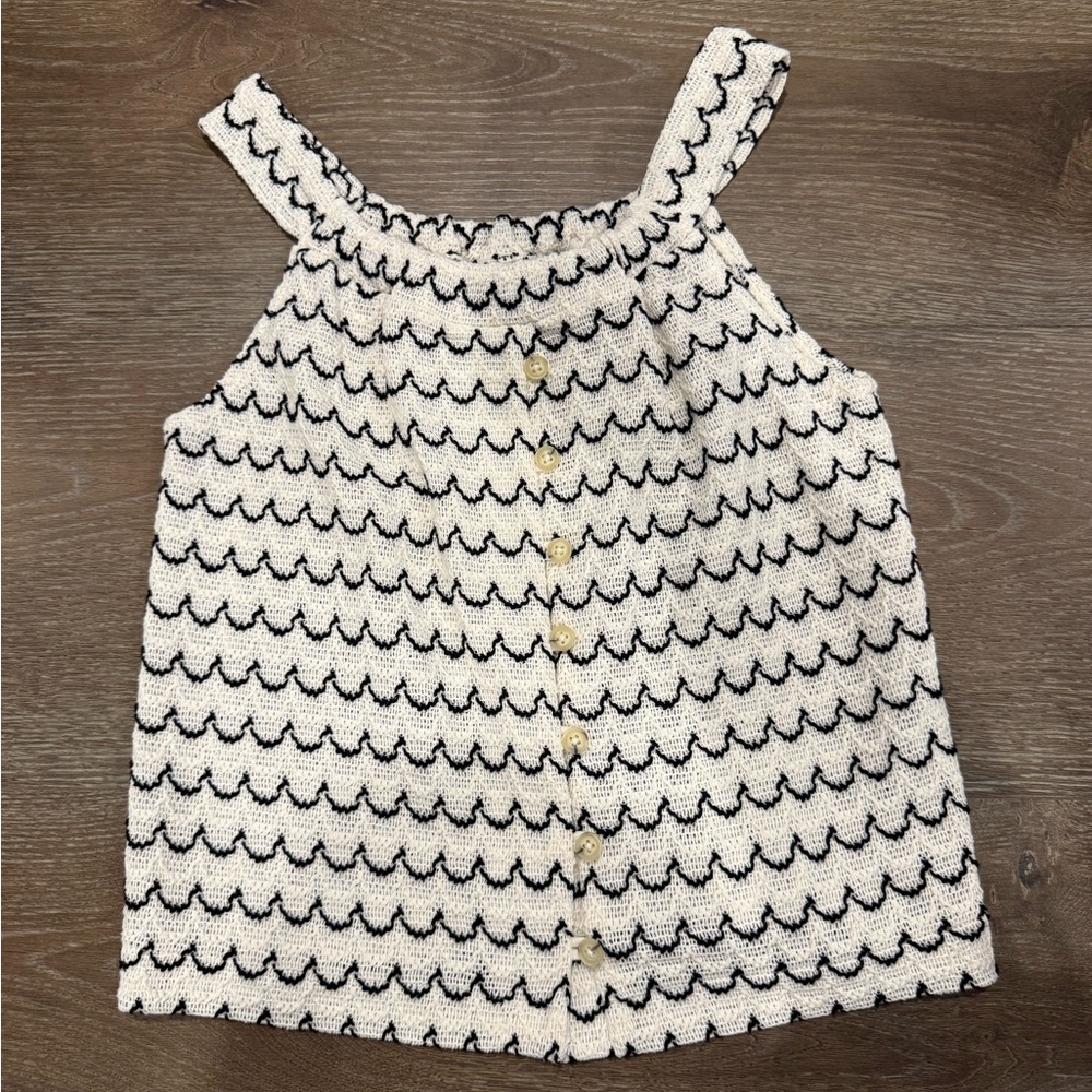 Madewell Crochet Black and Cream Blouse with Wavy Stripes and buttons